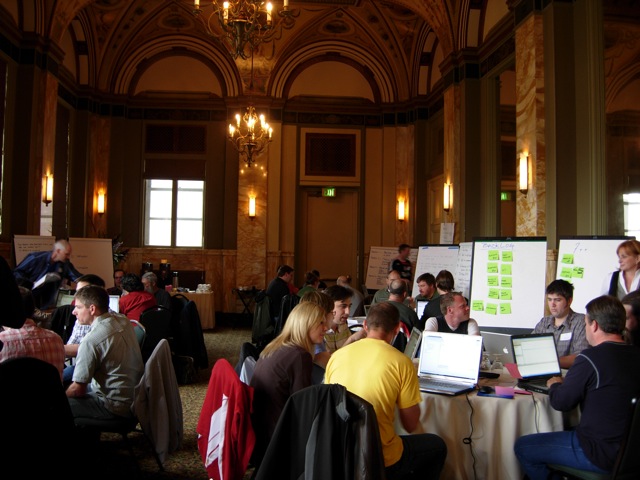 A picture of teams working on their projects.